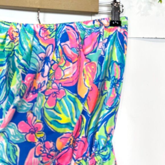 Lilly Pulitzer Windsor Dress Medium Bennet Blue Strapless Floral Pull On Cotton - Picture 5 of 14